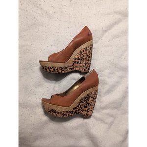 Nine West Matchup Women’s Size 7 Leather & Cork Wedge Heel Sandals